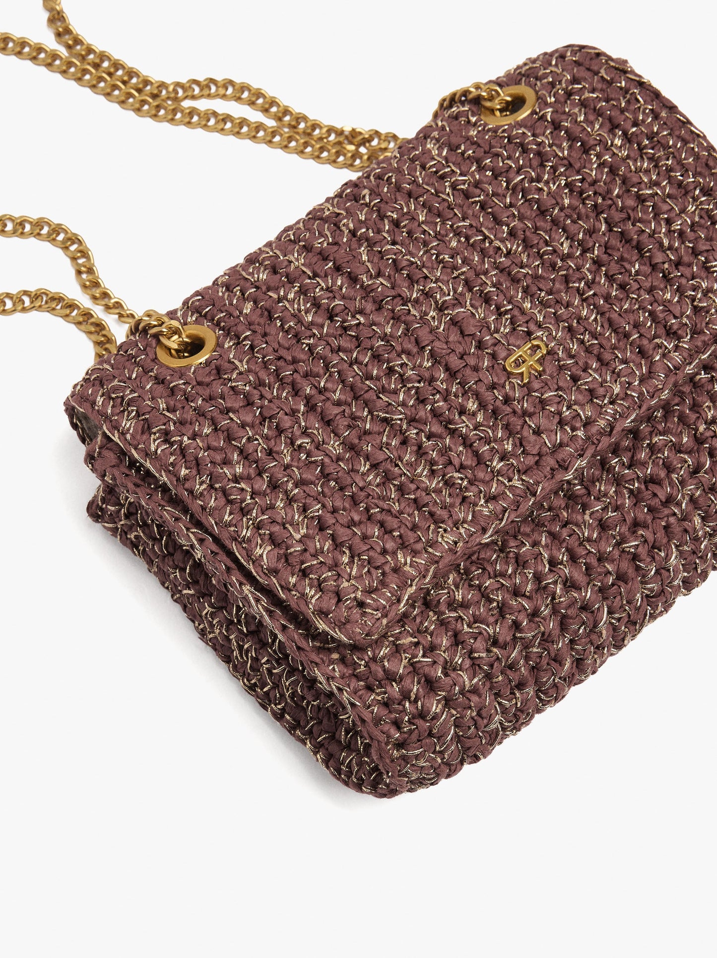 Shoulder Bag With Paper Straw Effect With Flap