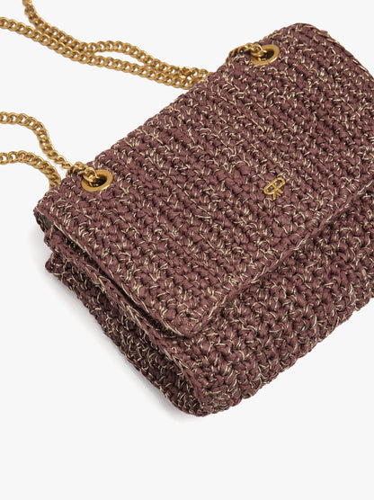 Shoulder Bag With Paper Straw Effect With Flap