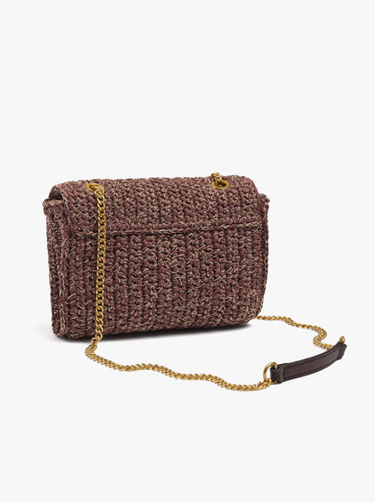 Shoulder Bag With Paper Straw Effect With Flap
