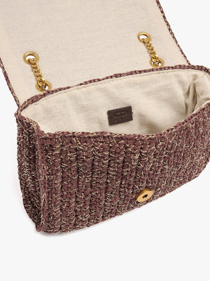 Shoulder Bag With Paper Straw Effect With Flap