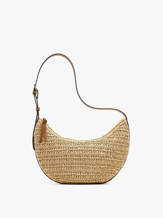 Half Moon Shoulder Bag With Paper Straw Effect
