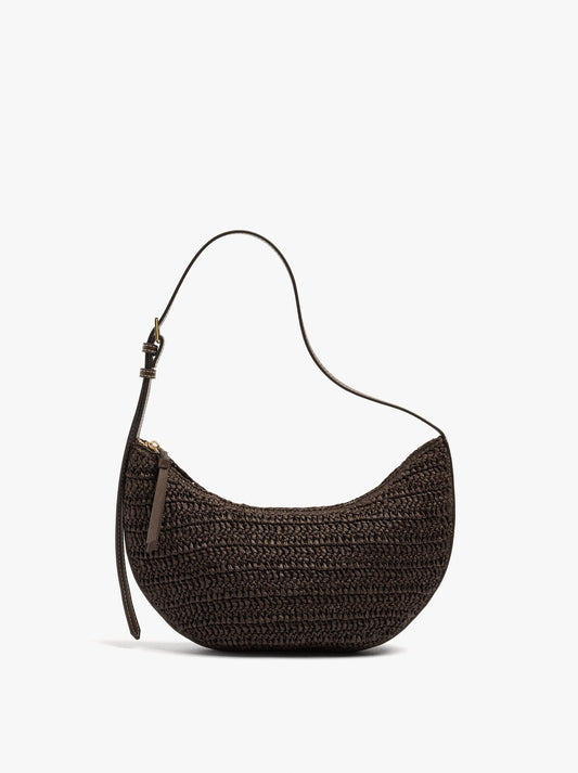 Half Moon Shoulder Bag With Paper Straw Effect