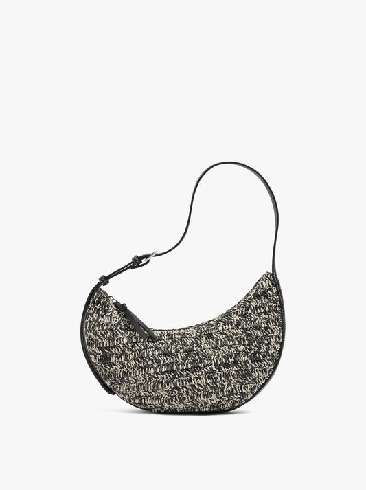 Half Moon Shoulder Bag With Paper Straw Effect