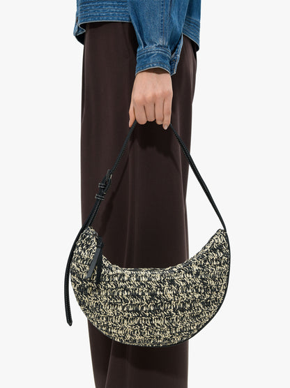 Half Moon Shoulder Bag With Paper Straw Effect