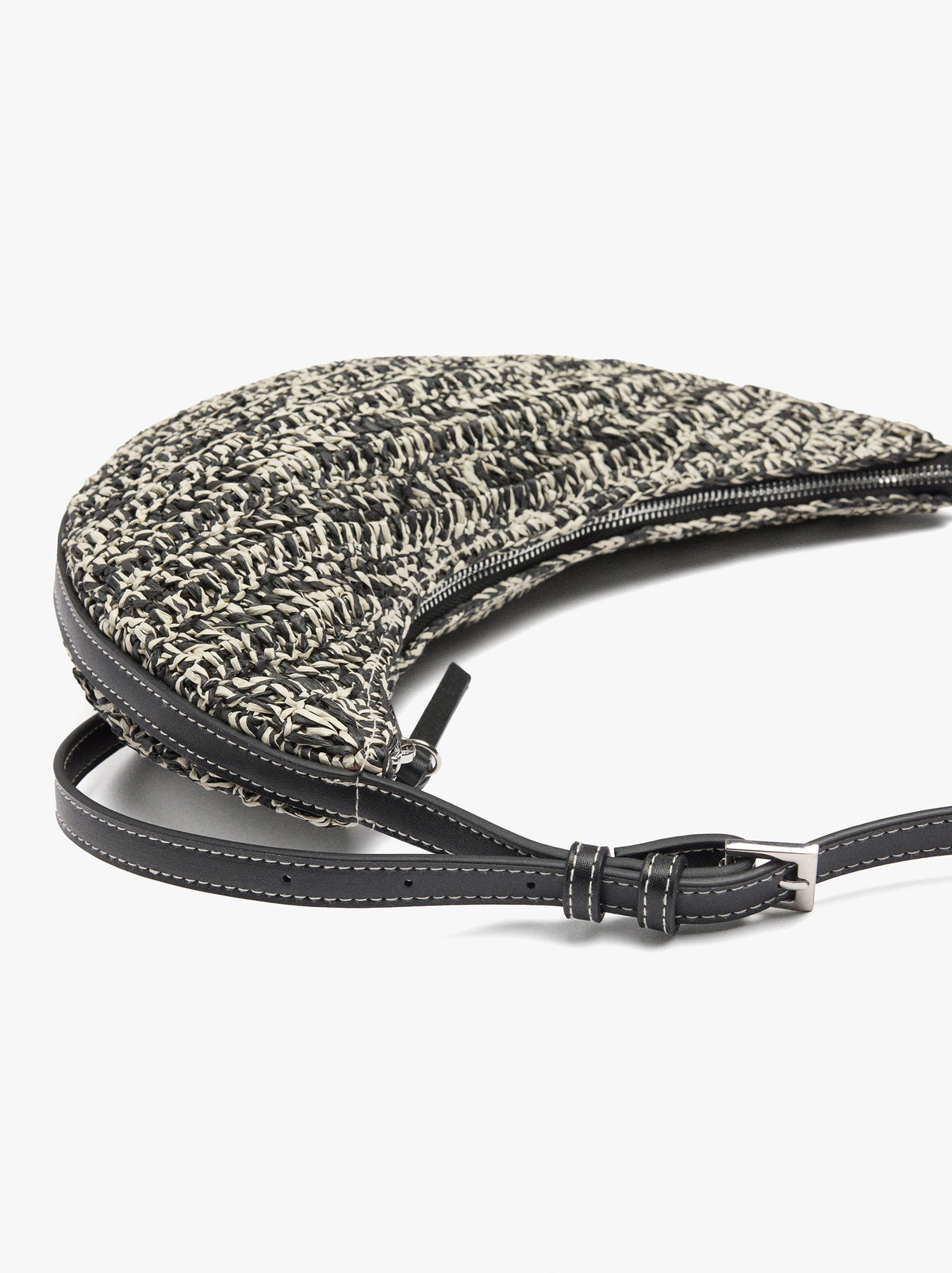 Half Moon Shoulder Bag With Paper Straw Effect
