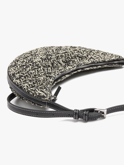 Half Moon Shoulder Bag With Paper Straw Effect