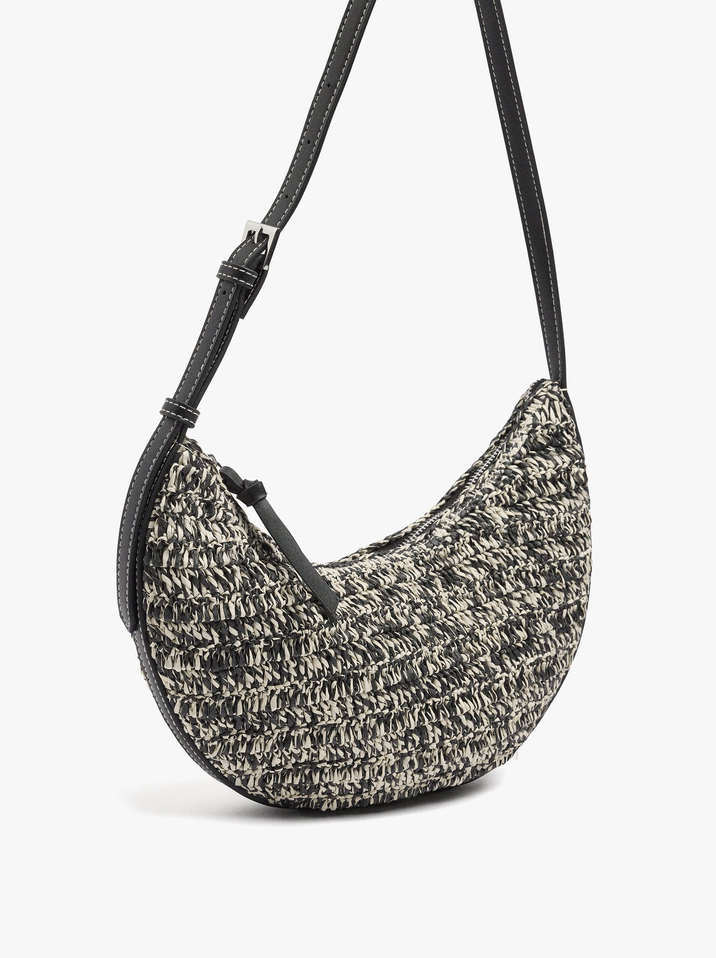 Half Moon Shoulder Bag With Paper Straw Effect