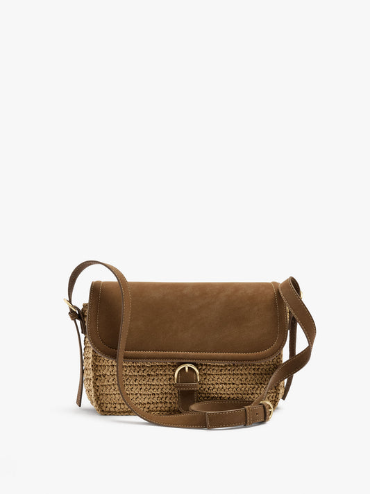 Crossbody Bag With Paper Straw Effect With Flap