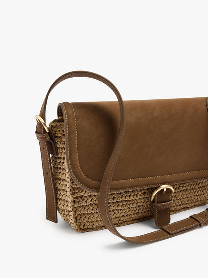 Crossbody Bag With Paper Straw Effect With Flap