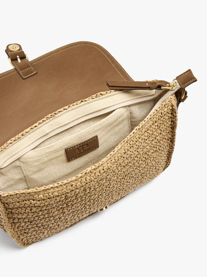 Crossbody Bag With Paper Straw Effect With Flap
