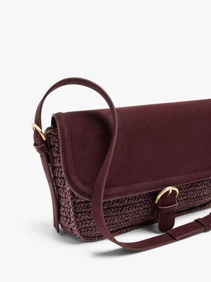 Crossbody Bag With Paper Straw Effect With Flap
