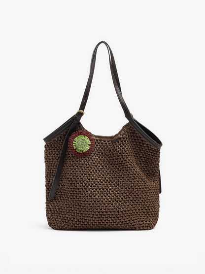 Shopper Bag With Paper Straw Effect With Pendant