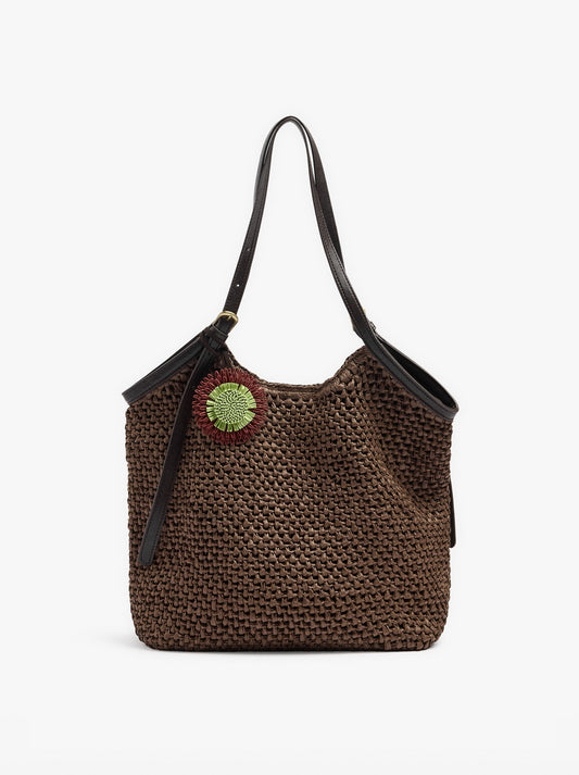 Shopper Bag With Paper Straw Effect With Pendant