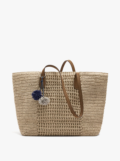 Shopper Bag With Paper Straw Effect With Pendant