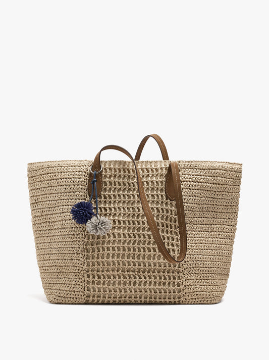 Shopper Bag With Paper Straw Effect With Pendant