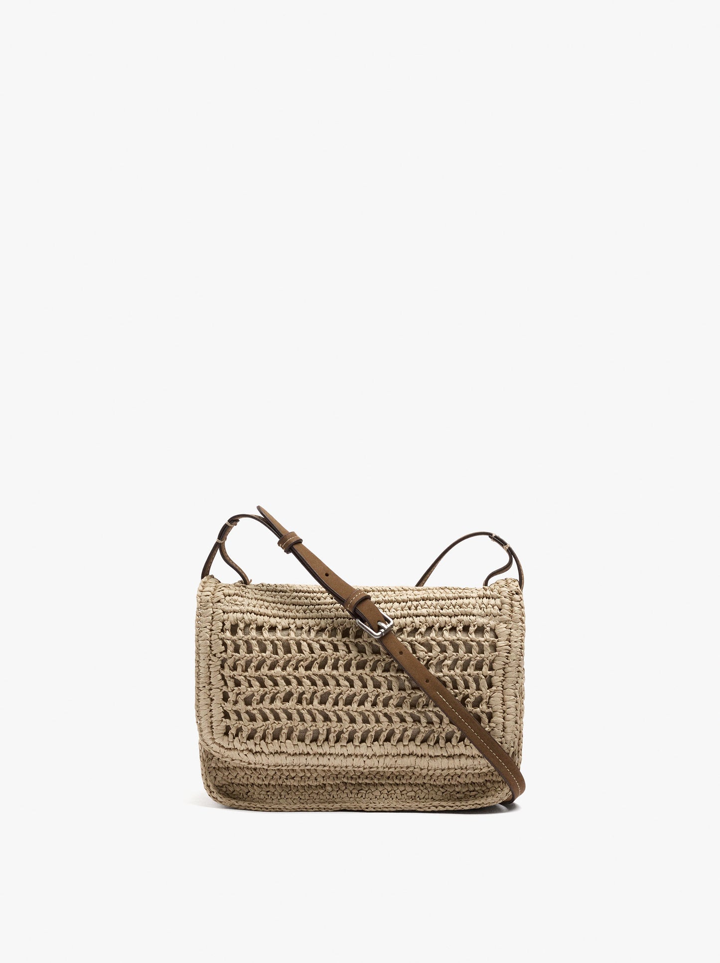 Crossbody Bag With Paper Straw Effect With Flap