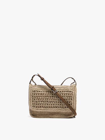 Crossbody Bag With Paper Straw Effect With Flap