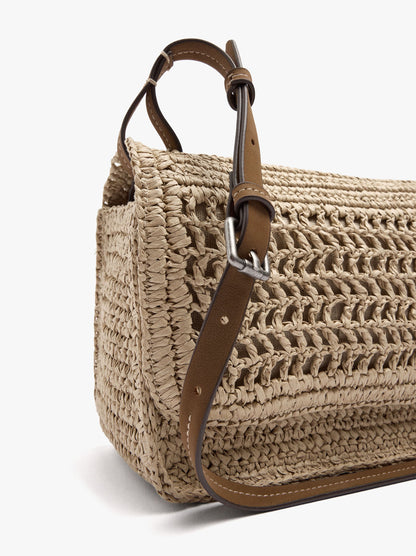 Crossbody Bag With Paper Straw Effect With Flap