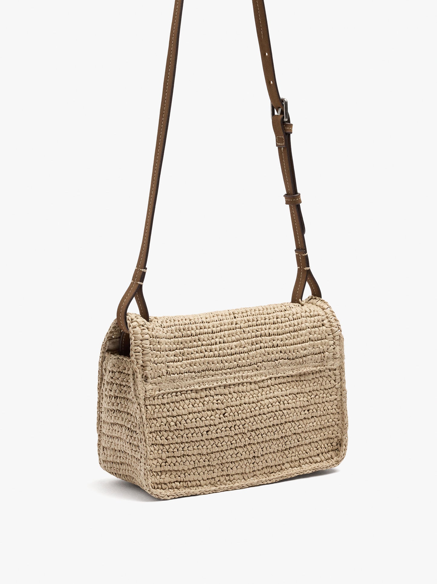 Crossbody Bag With Paper Straw Effect With Flap