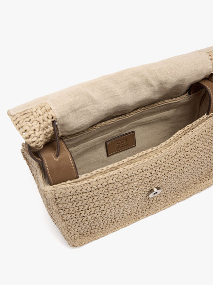 Crossbody Bag With Paper Straw Effect With Flap