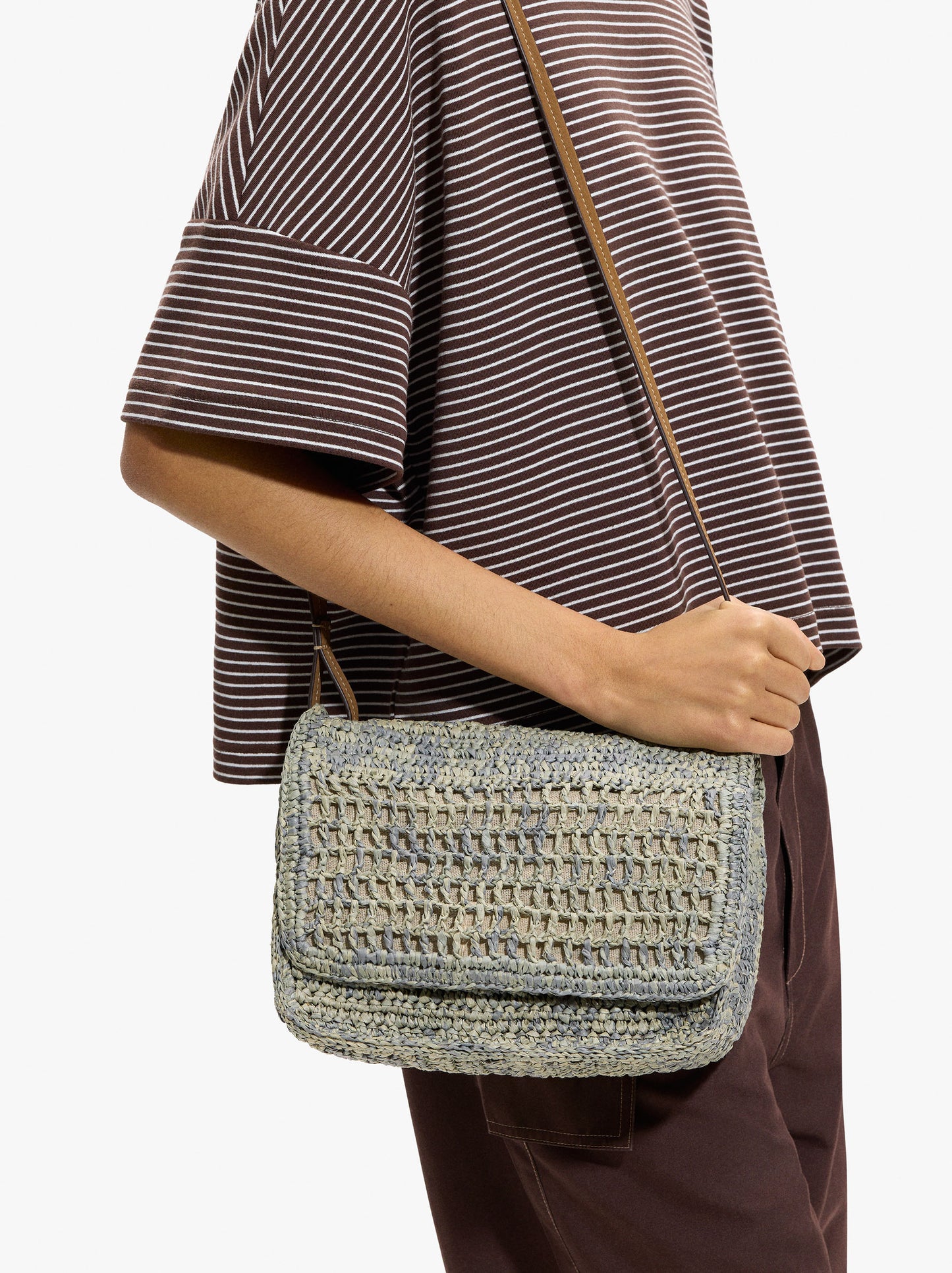 Crossbody Bag With Paper Straw Effect With Flap