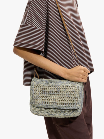 Crossbody Bag With Paper Straw Effect With Flap