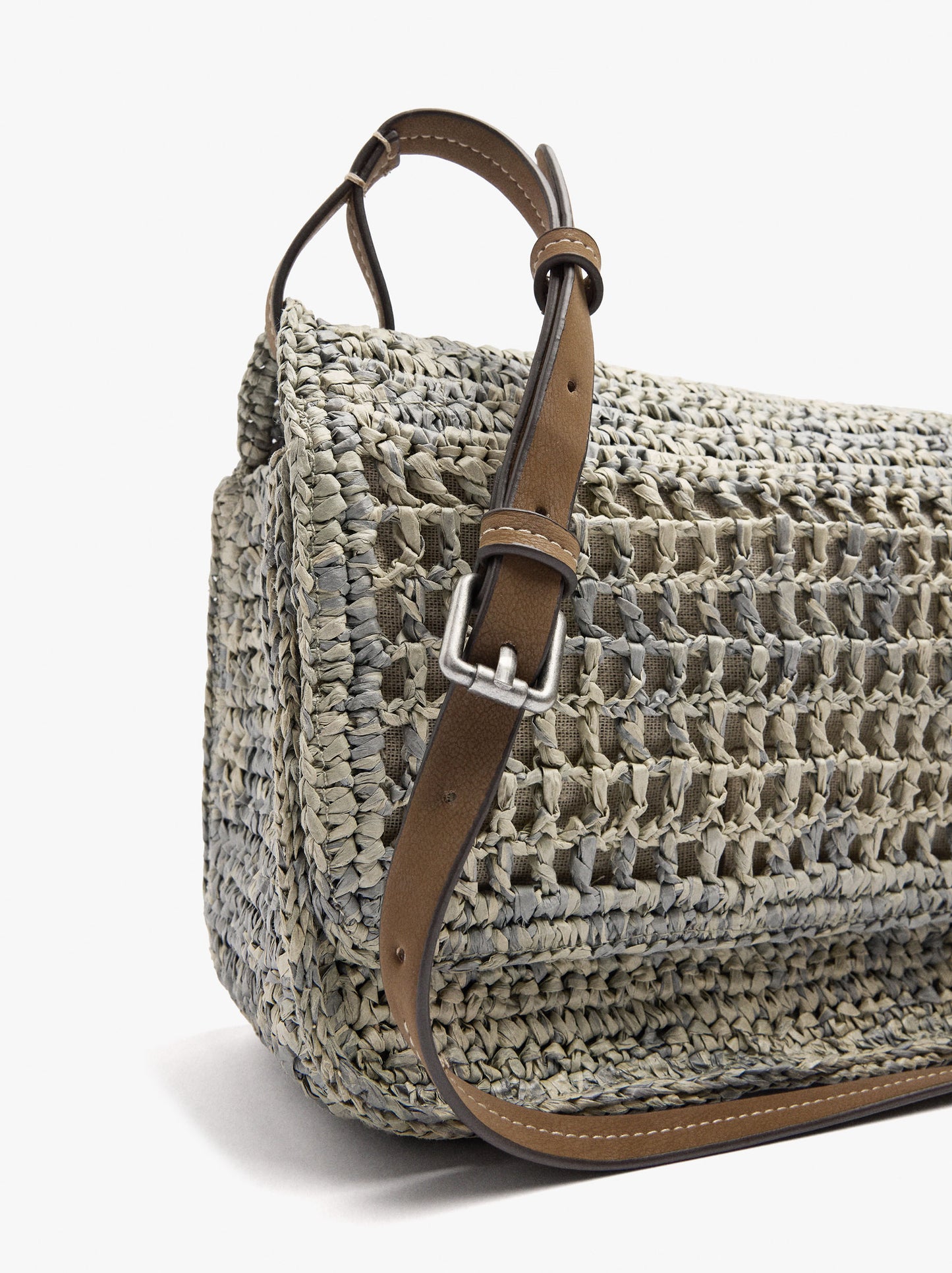 Crossbody Bag With Paper Straw Effect With Flap