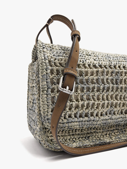 Crossbody Bag With Paper Straw Effect With Flap