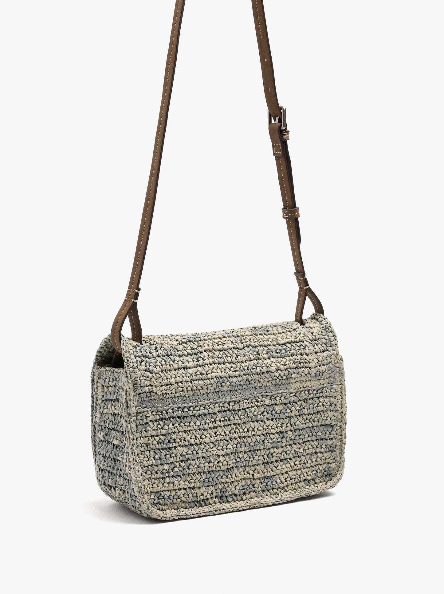 Crossbody Bag With Paper Straw Effect With Flap