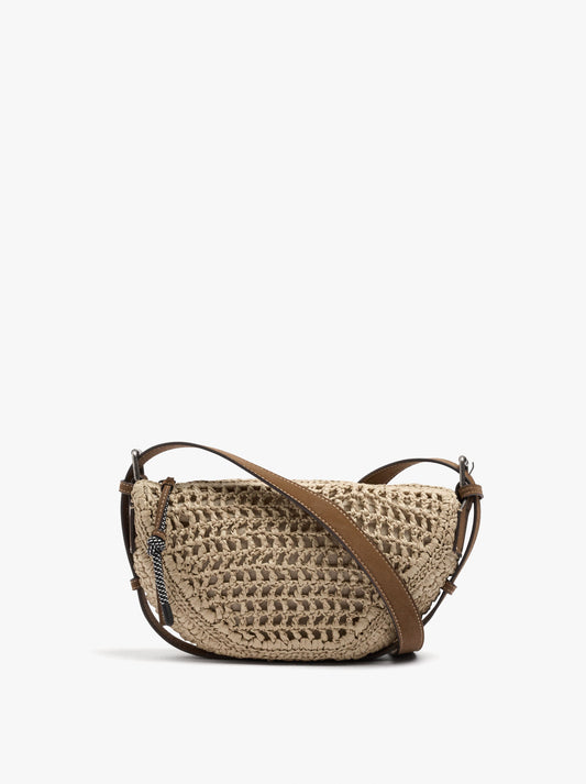 Oval Crossbody Bag With Paper Straw Effect