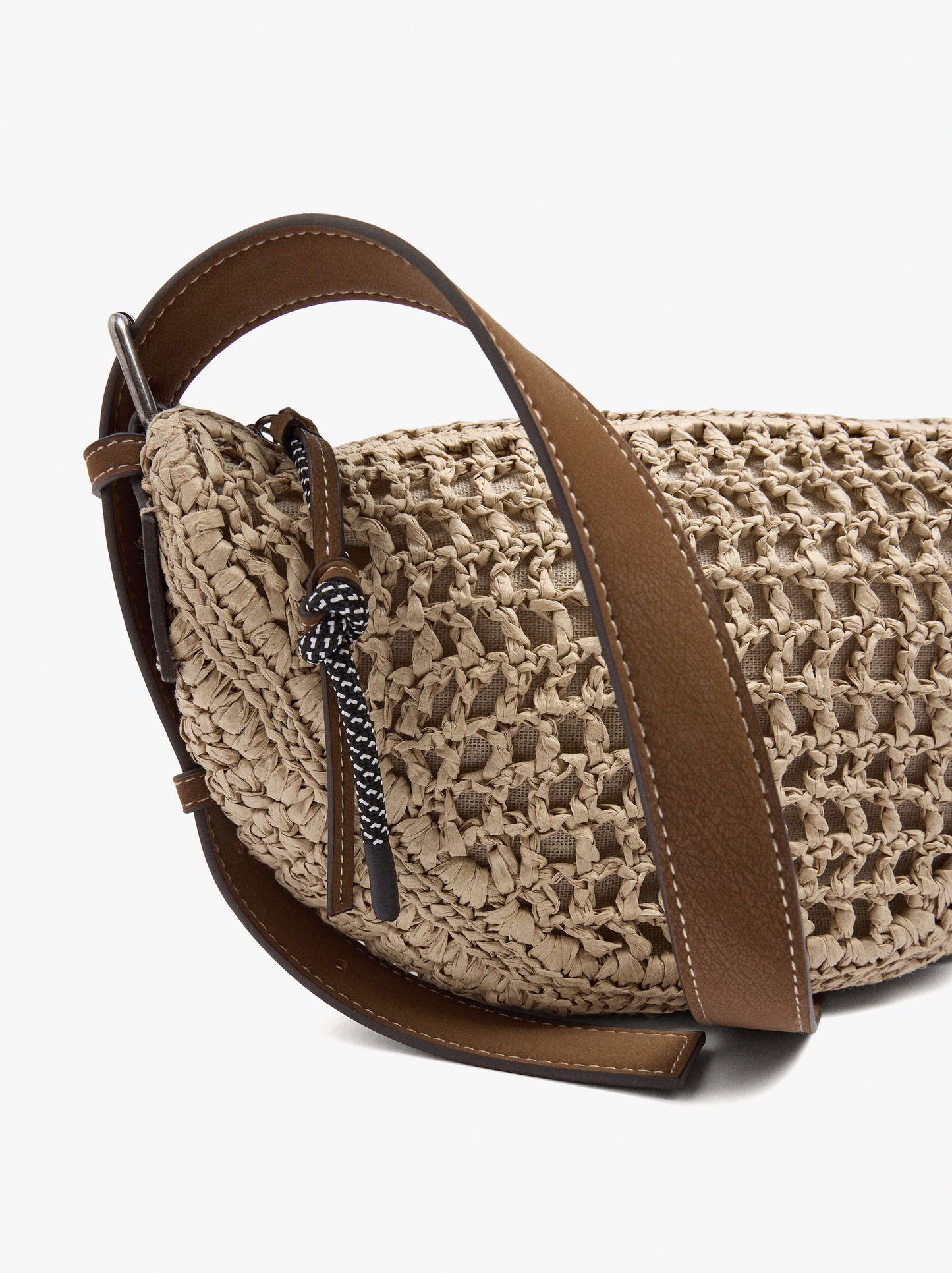 Oval Crossbody Bag With Paper Straw Effect