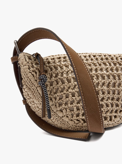 Oval Crossbody Bag With Paper Straw Effect