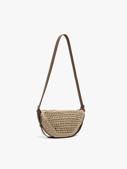 Oval Crossbody Bag With Paper Straw Effect