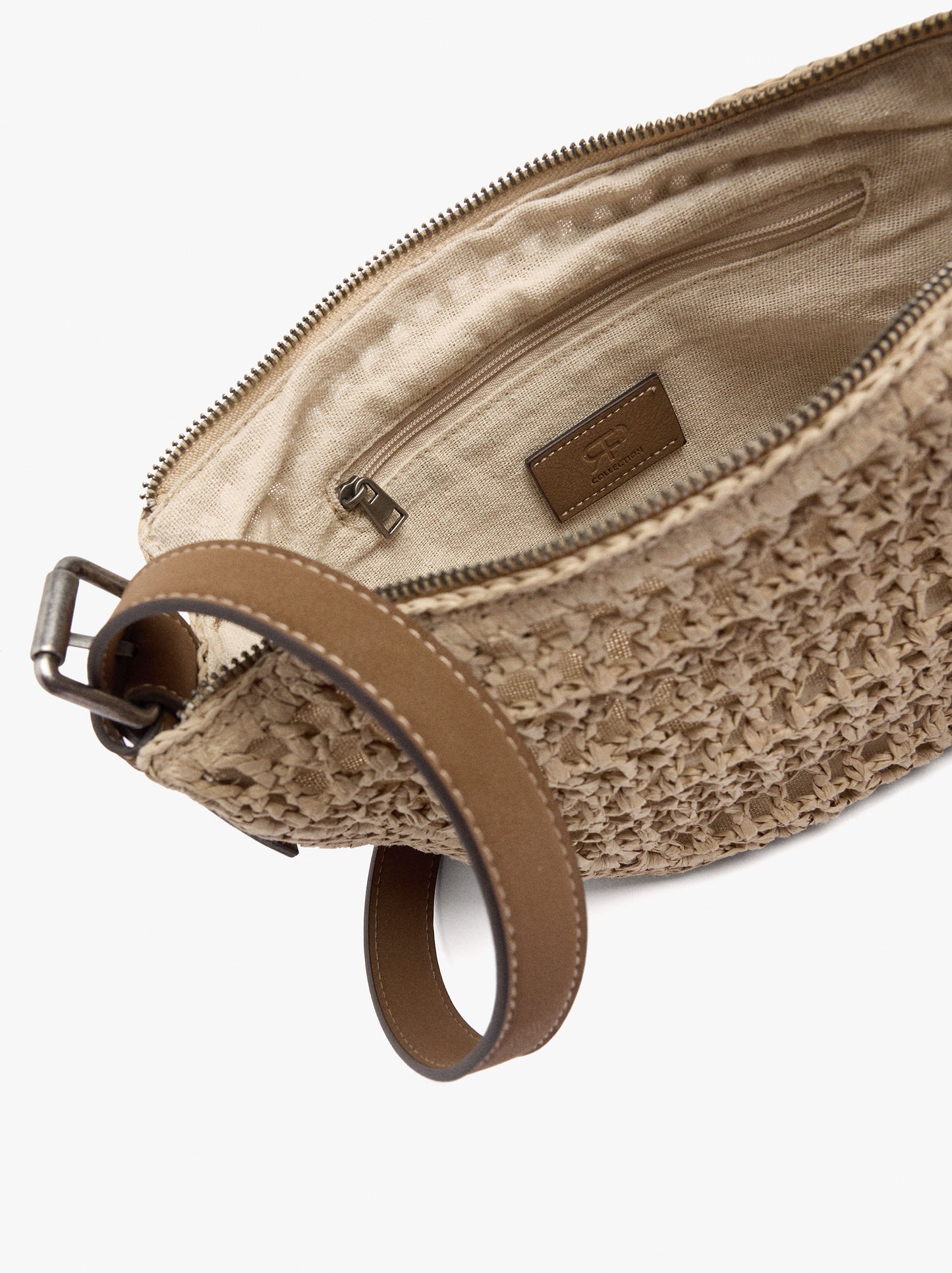Oval Crossbody Bag With Paper Straw Effect