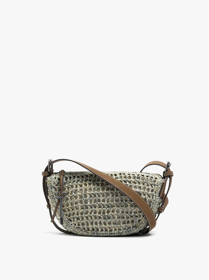 Oval Crossbody Bag With Paper Straw Effect