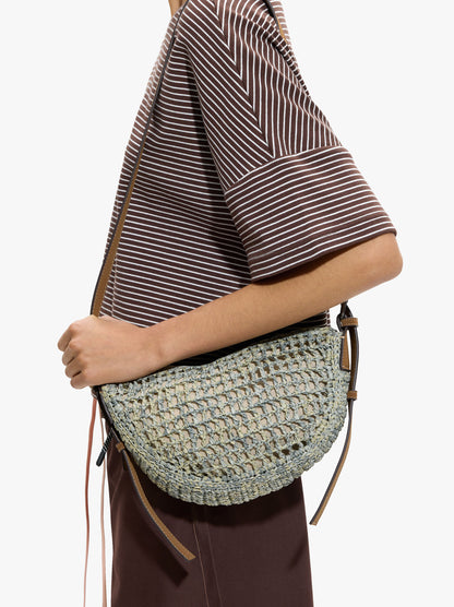 Oval Crossbody Bag With Paper Straw Effect