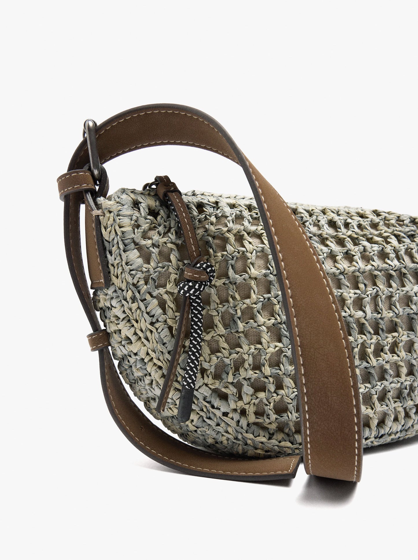 Oval Crossbody Bag With Paper Straw Effect