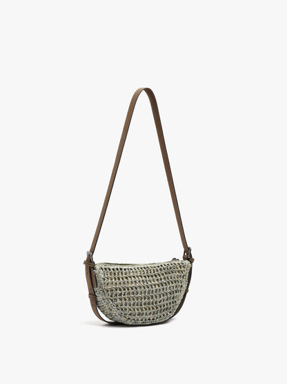 Oval Crossbody Bag With Paper Straw Effect