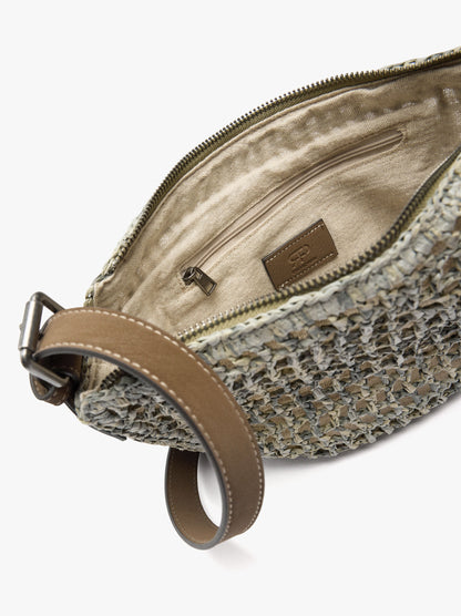 Oval Crossbody Bag With Paper Straw Effect