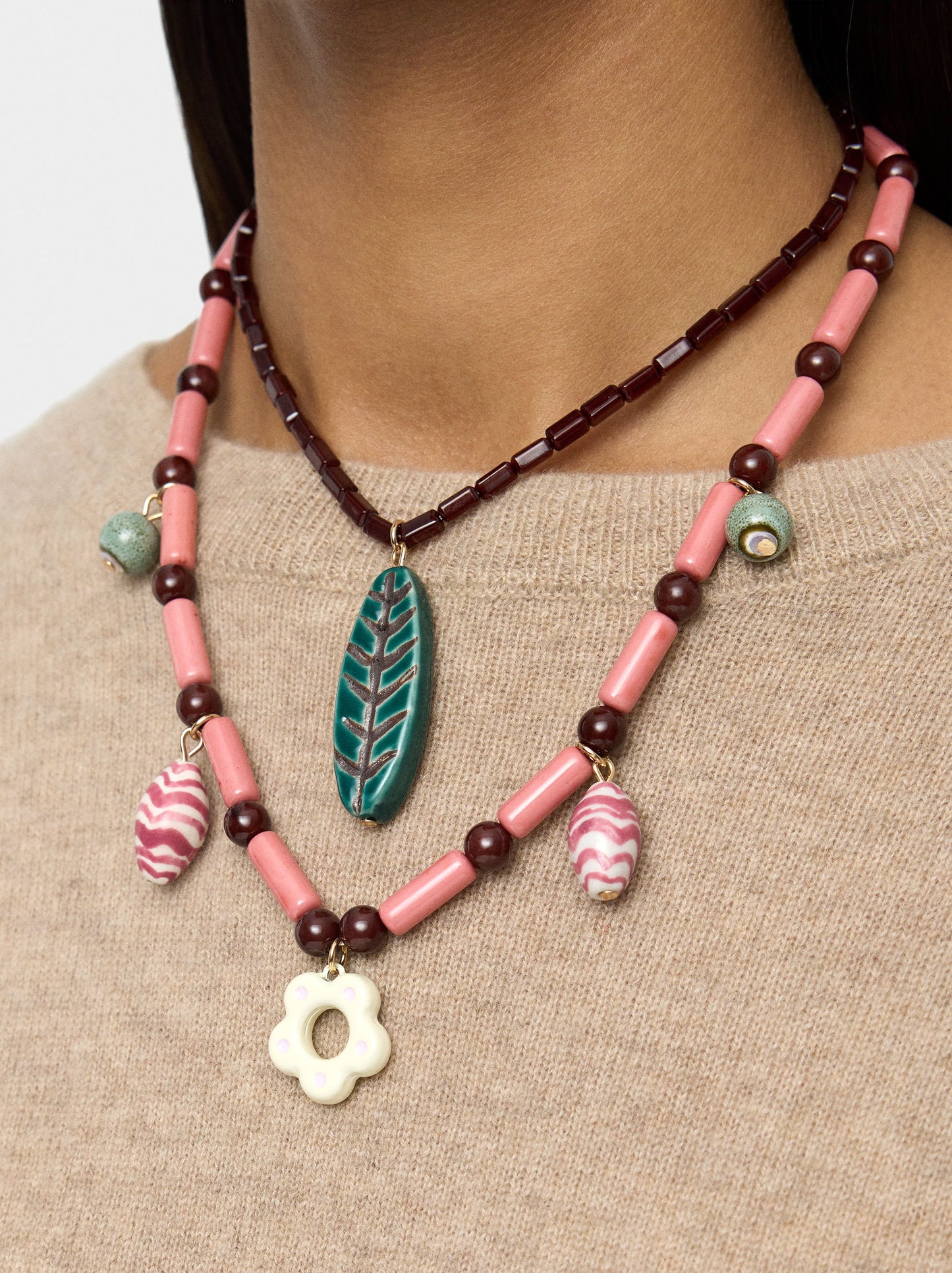 Set Of Necklaces With Ceramic