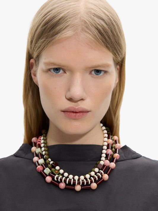 Short Multi-Collar With Ceramic Beads