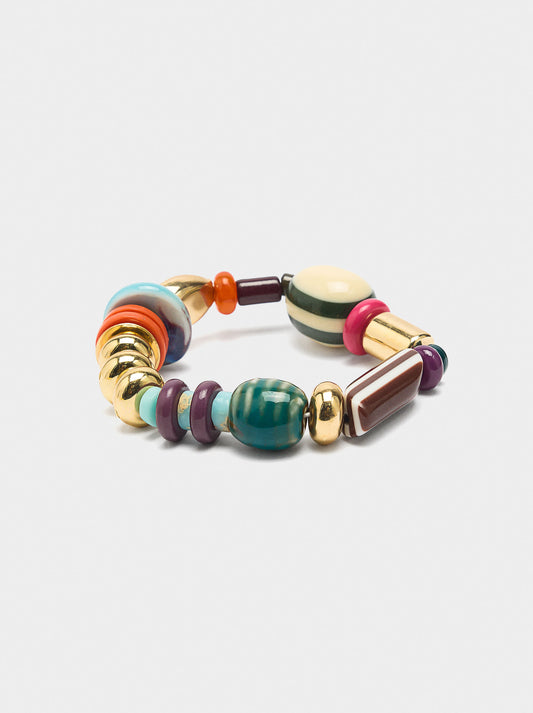 Elastic Bracelet With Stone And Ceramic Beads