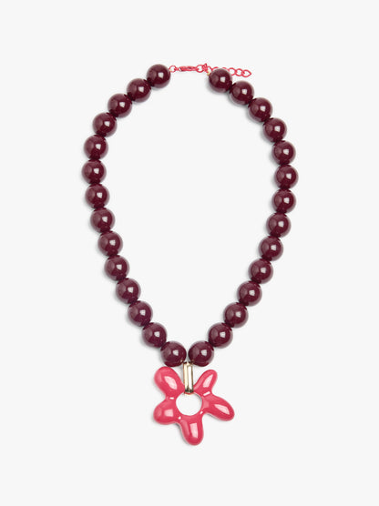 Short Necklace With Beads And Flower Pendant