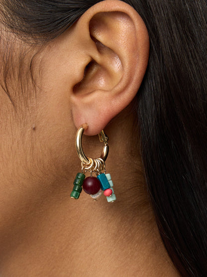 Hoop Earrings With Stone Beads And Freshwater Pearl