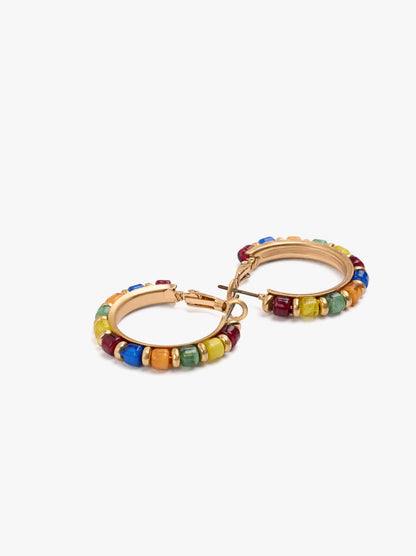 Hoop Earrings With Multicolor Beads