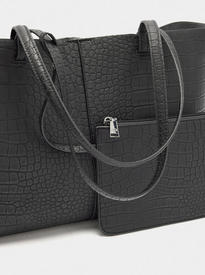 Animal-Embossed Shopper Bag With Pouch