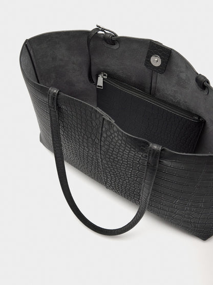 Animal-Embossed Shopper Bag With Pouch