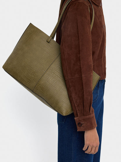 Animal-Embossed Shopper Bag With Pouch