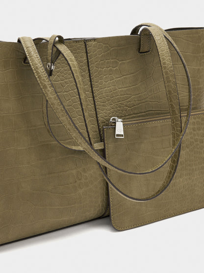Animal-Embossed Shopper Bag With Pouch