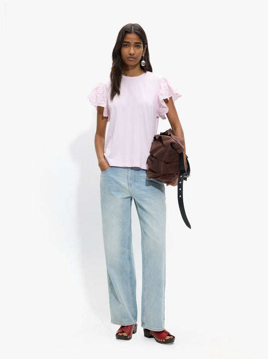 Cotton T-Shirt With Ruffles Sleeves